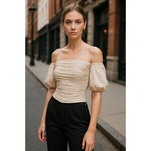 Watters & Watters Ivory Ruched Silk Top Strapless Corset Style Size 8 USA